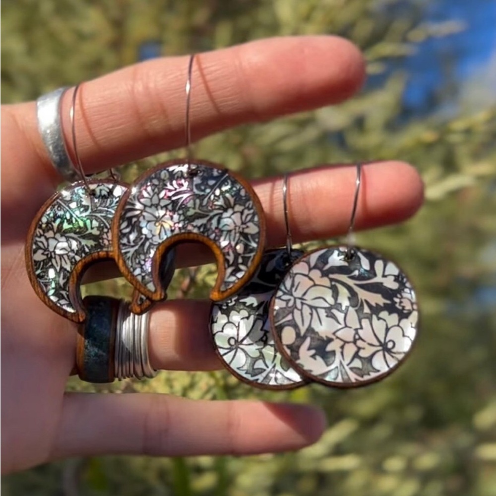 Walnut and abalone earrings
